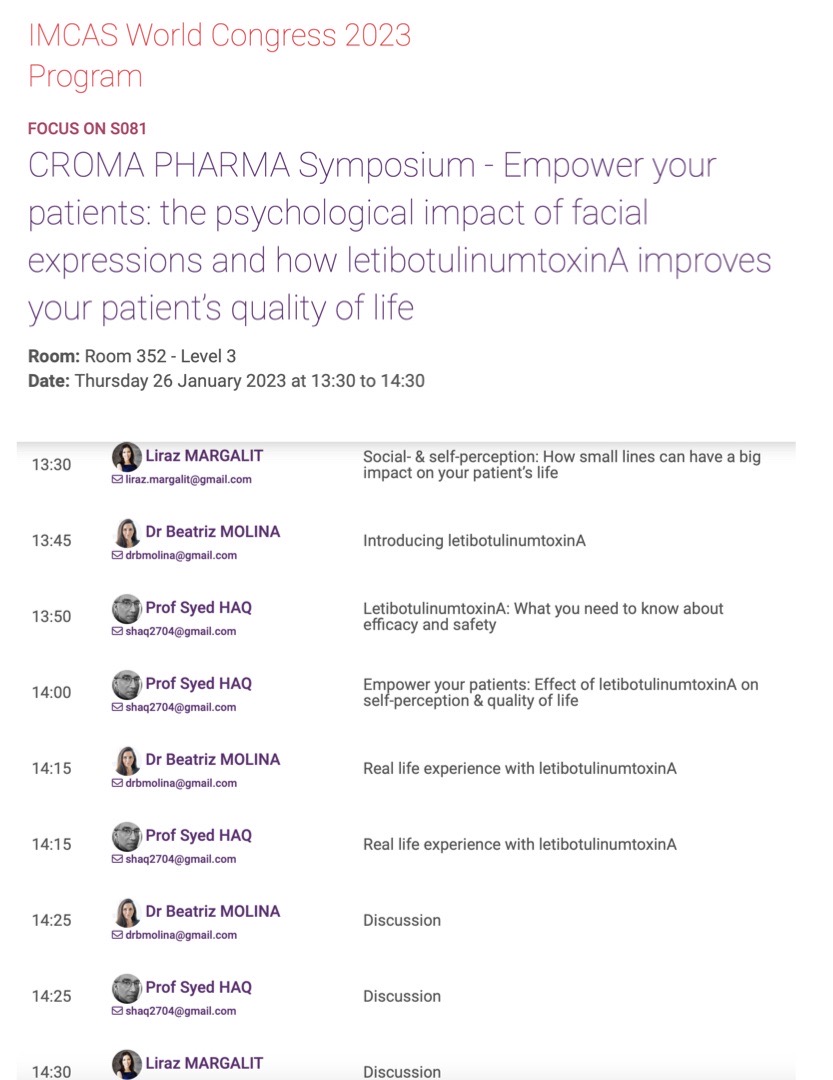 Come and join me and this great faculty IMCAS conference in #paris for this very interesting symposium organised by #croma on #psychological impact on patients with #botulinumtoxin Room 352, level 3