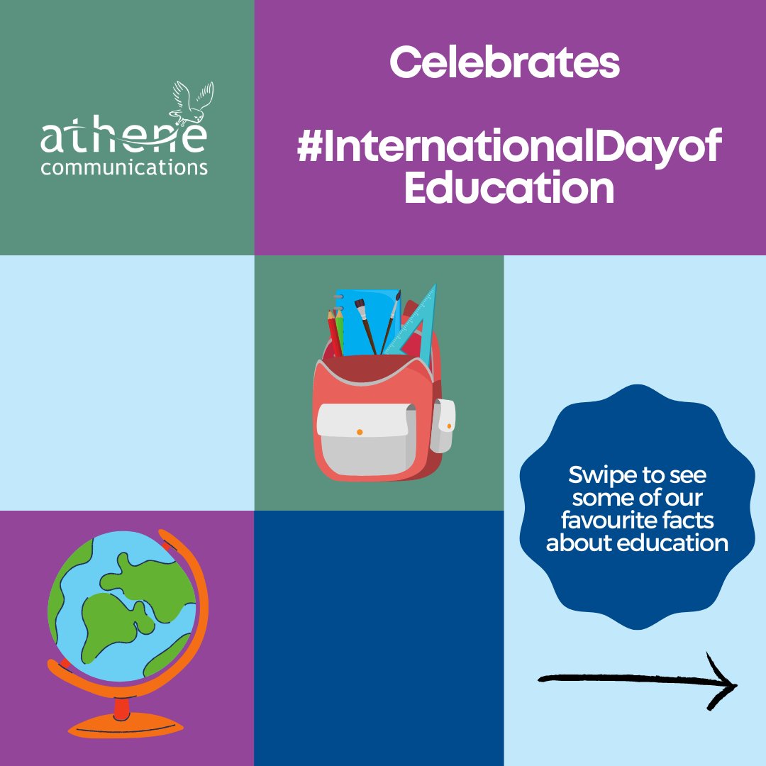 AtheneEducation's tweet photo. Happy #InternationalDayOfEducation 📚

Having over 12 years of experience supporting academy trusts, individual schools and those working in the education sector, we’ve shared some of our favourite fun facts about education that we’ve learnt over the years! 👇 https://t.co/gszOdqHFr7
