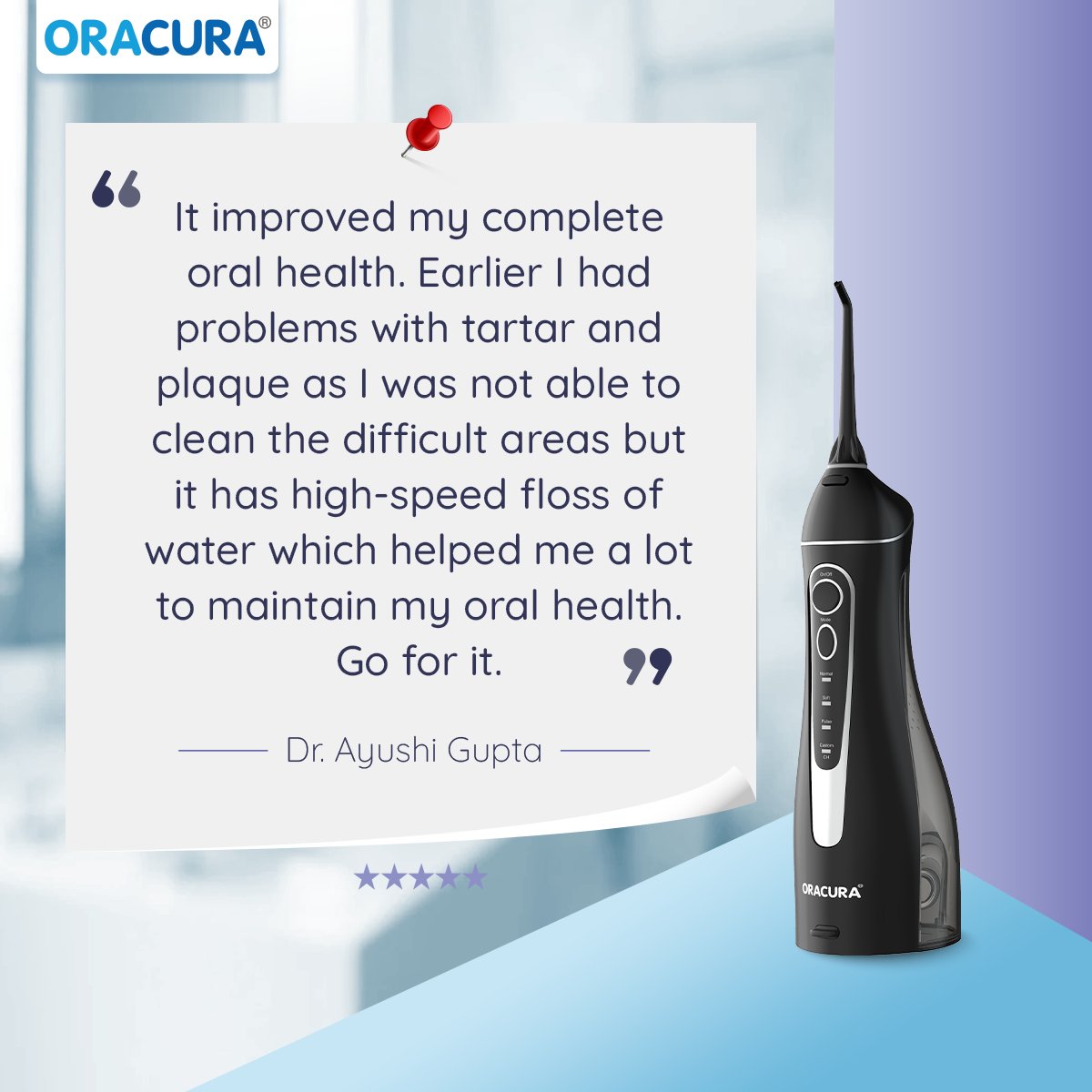 ORACURA's tweet image. We absolutely love reading reviews from our dentists.
Thank you Dr. Ayushi for trusting ORACURA®.💙

Buy the product here: oracura.in/products/oracu…

#ORACURA #flosser #flossing #waterflosser  #dentistsoforacura #dentists