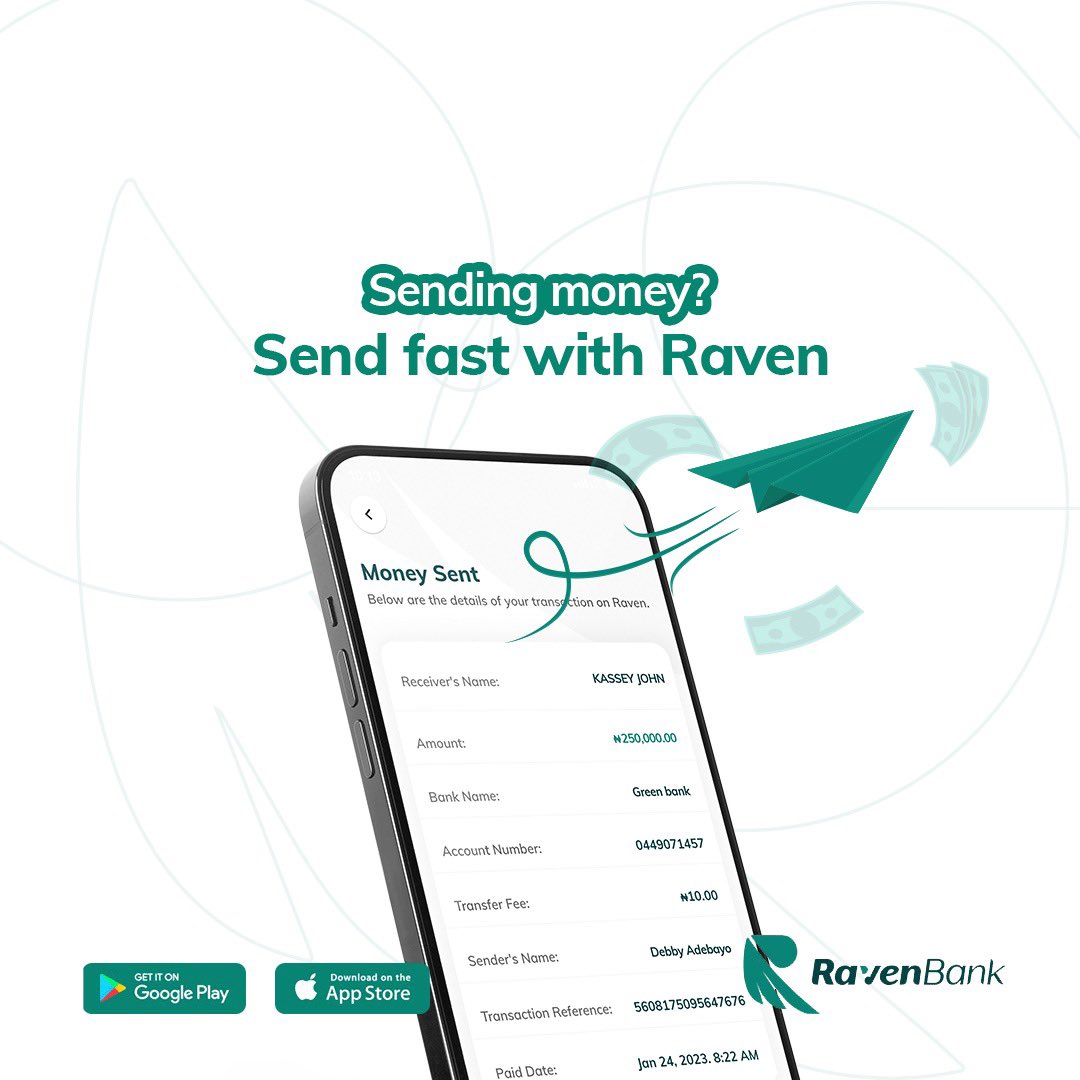 theravenpay's tweet image. Say goodbye 👋🏾 to slow transfers and enjoy fast transfers at the speed of light 💥 when you send money using your Raven bank App.

#chooseraven #uninterruptedbanking #quicktransfers