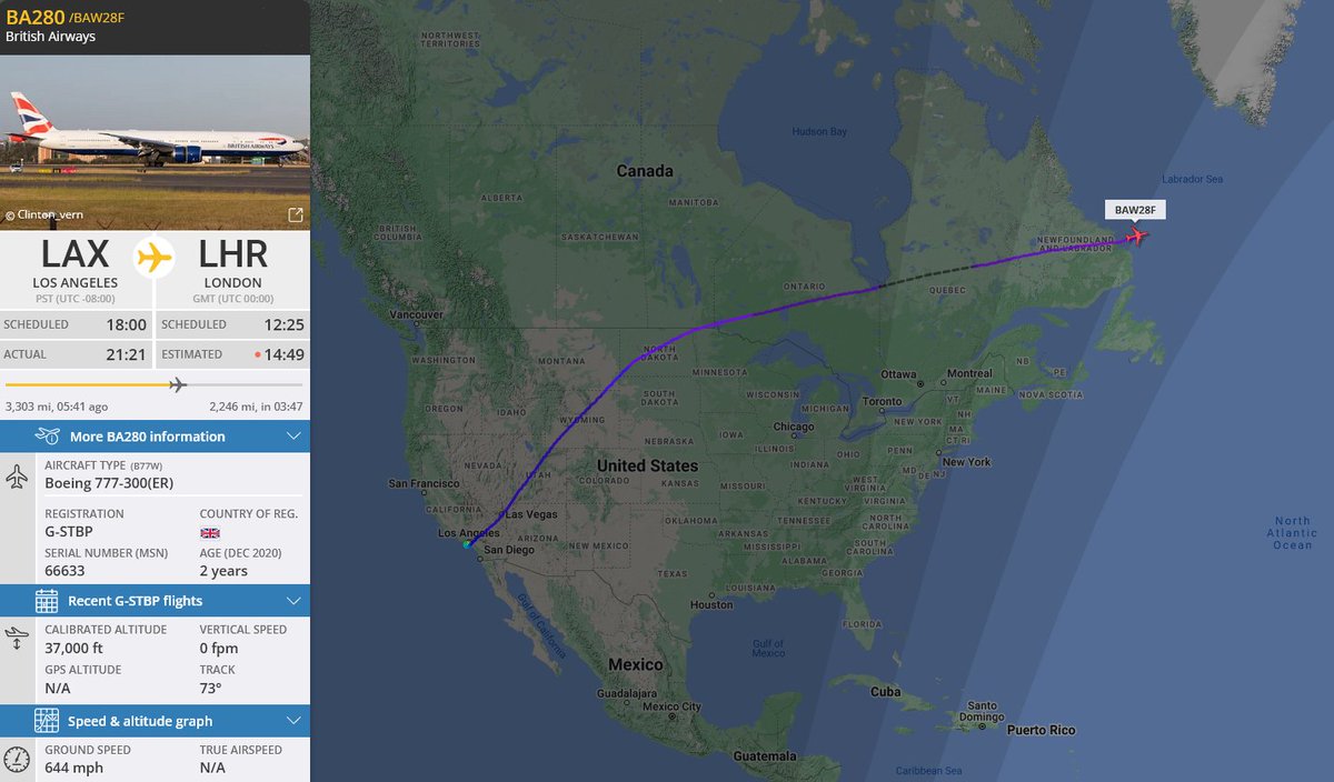 Michaelkelly707's tweet photo. @endaburke81 @British_Airways Interesting Pic Enda, It appears you are in 51K, @SeatGuru showing that row 50 is the last row on the BA B777-300
I see you are off the Canadian coast
#flightstalking #BA280 https://t.co/69GF7GiVkv