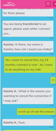 sezy_ma's tweet photo. @webafrica Your customer service sucks. We cannot complain about one thing your live chats are useless. I want to cancel my contract is over. https://t.co/rcaxMvkDqp