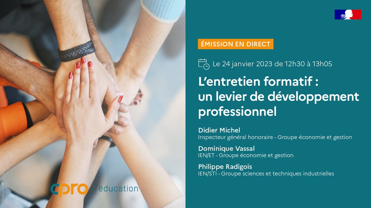 reseau_canope's tweet photo. ⏯ A 12h30, suivez notre émission #CPRO en direct sur "L'entretien formatif : un levier de développement professionnel"
https://t.co/nug6F3EI0u https://t.co/OuO2Ohy63x