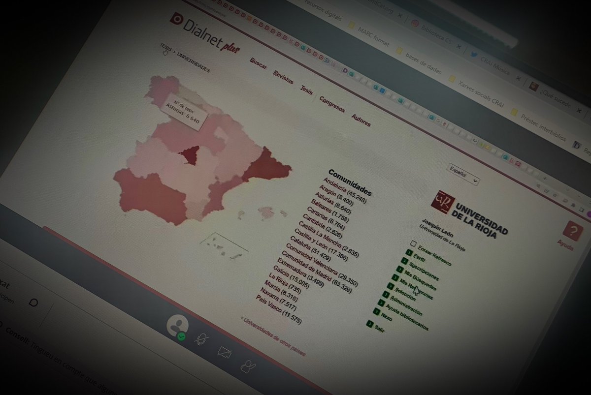 CRAI_Musica's tweet photo. 🥰Ahir participarem a la sessió de formació per a centres de documentació i biblioteques de #dialnet @unirioja👉 Accés 💻 https://t.co/rXAHYuPw7w
#recursosdigitals #bibliotequesuniversitàries #bibliotequesespecialitzades #recursosonline #accéslliure @csmib @ESADIB 📲💻📚 https://t.co/eYvkUPFLf4