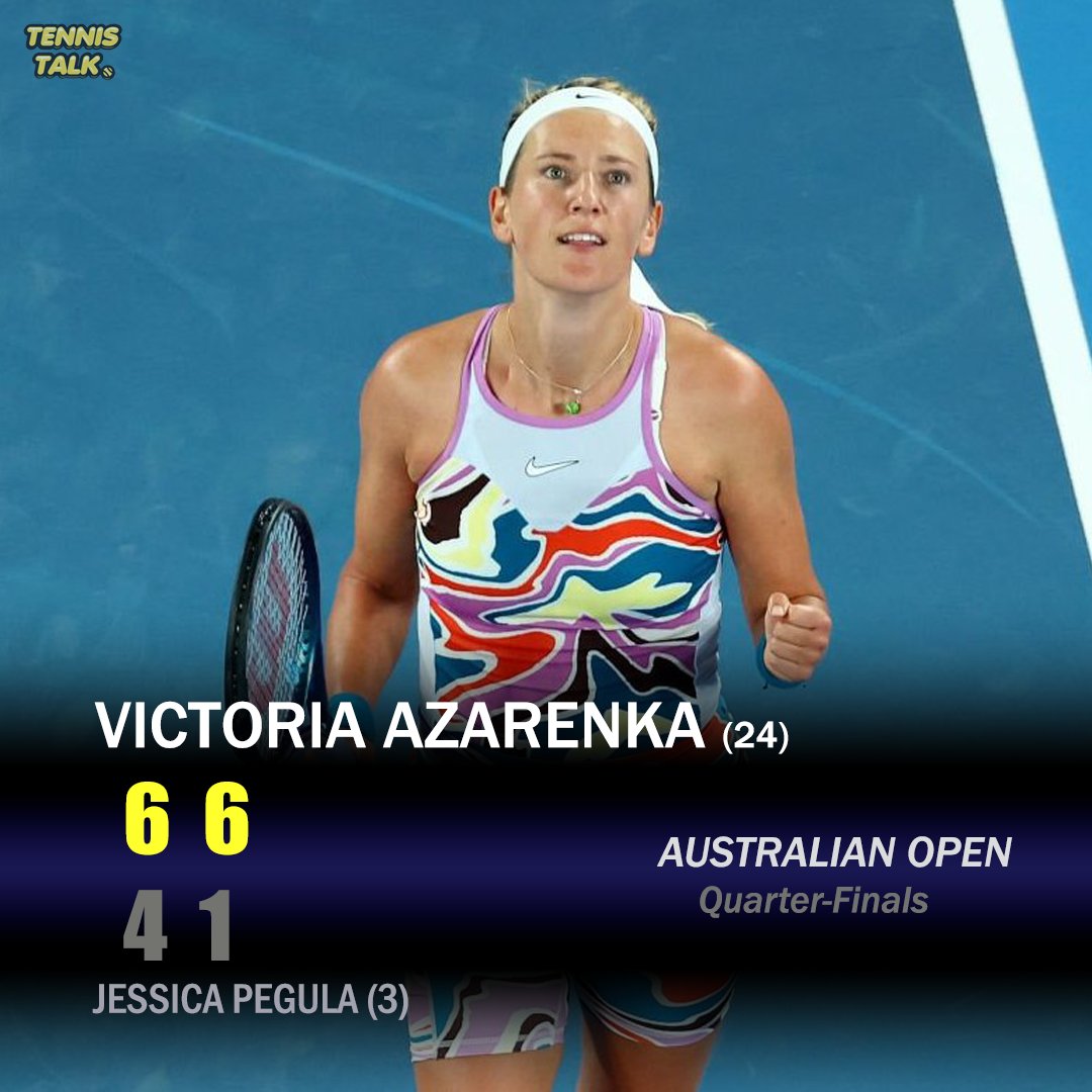 Victoria Azarenka (@vika7) beat Jessica Pegula (@JLPegula) in the Quarter-Finals of the Australian Open, 6-4, 6-1.

#tennis #AusOpen #australianopen2023 #swiatek #djokovic #nadal #victoriaazarenka #jessicapegula
#tennistalk