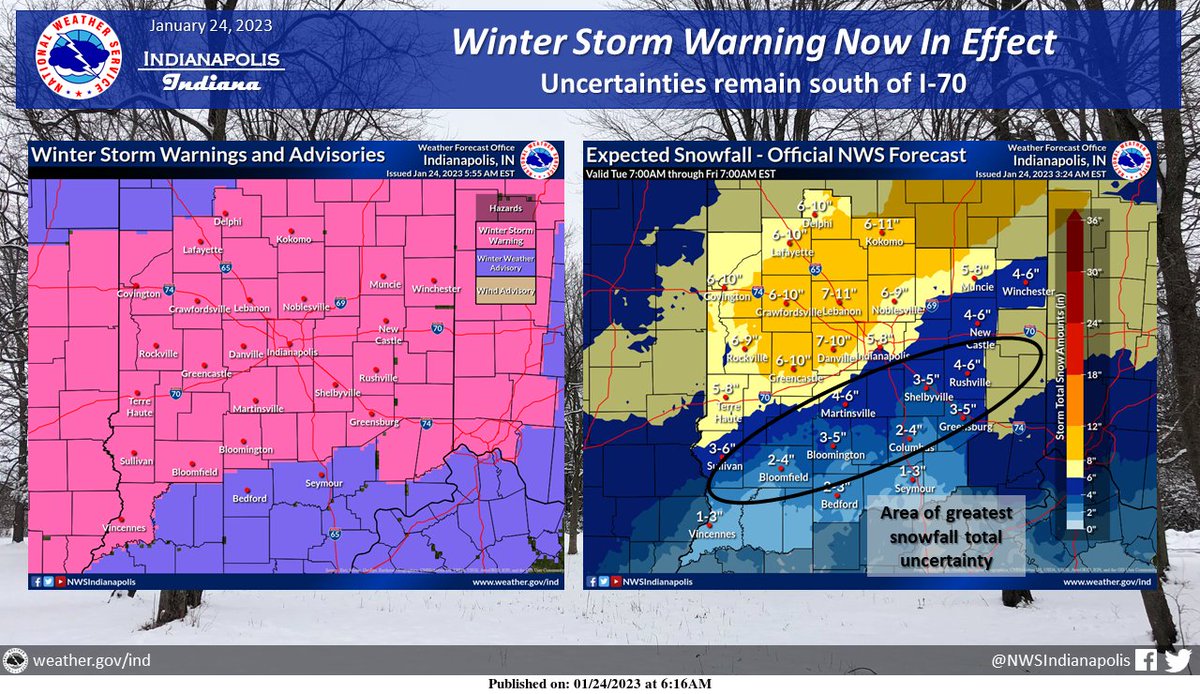 Indiana's Weather Update: 
(Via <a href="/NWSIndianapolis/">NWS Indianapolis</a>.)  Winter Storm Warnings are now in effect across central Indiana. Expect a broad area of 4 to 8 inches of snow...
paulpoteet.com/2023/01/24/ind…