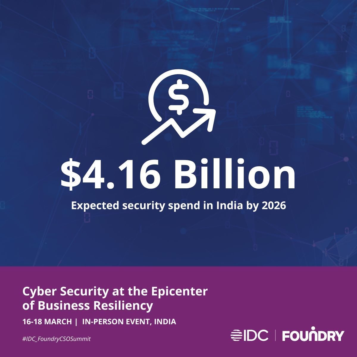 IDCInd's tweet photo. The expansion of cyber attacks in India has resulted in the proliferation of security tools and solutions in the country. Join us this 16-18 March to learn more!
Register today: https://t.co/49T0F1UiaT

@cso_india @FoundryIDG 
#CSOSummit2023 #IDC_FoundryCSOSummit https://t.co/dFzOQUxCWa