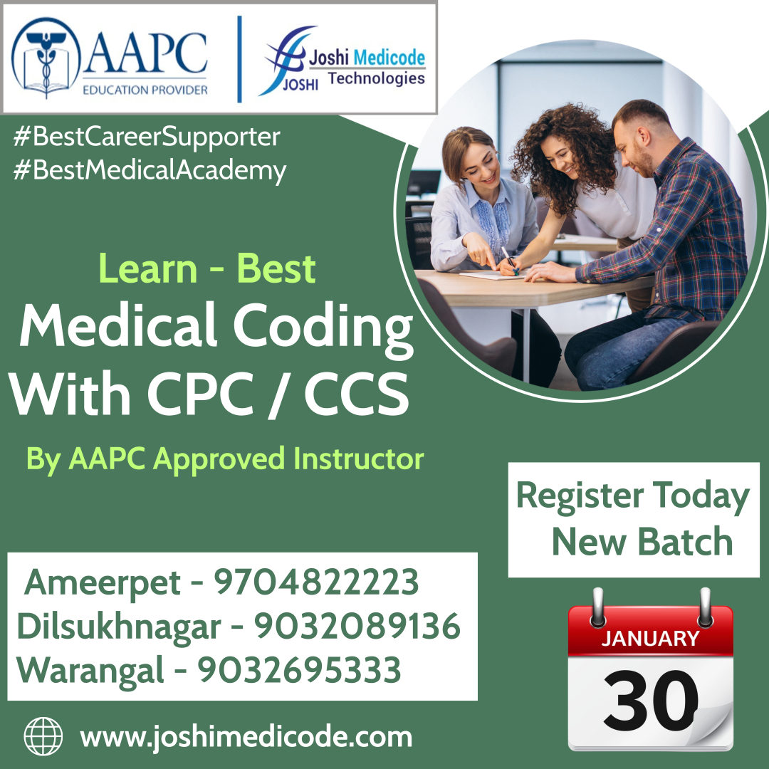 joshimedicode's tweet image. #bestmedicalcodingacademy
Comprehensive Medical coding CPC training By AAPC Instructor @ Leading Medical Coding Academy "Joshi Medicode Technologies", Ameerpet, Dilsukhnagar & Warangal
New batch starting from 30th jan
call / 9849266033 / 9032759395 / 9032089136 / 9032695333