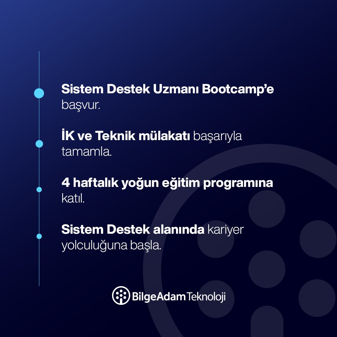 ba_stardev's tweet photo. #StarDevelopmentBootcamp ile 4 hafta gibi kısa bir sürede alanında uzman eğitmenlerden alacağın eğitimler ile iyi bir bilgi teknolojileri uzmanı olabilirsin.
#SistemDestekUzmanı Bootcamp’e başvur, kariyer hedefine hızlı adımlarla ulaş!
#BilgeAdamTeknoloji #Kariyer #YeniMezun https://t.co/vgJdjfJIjA