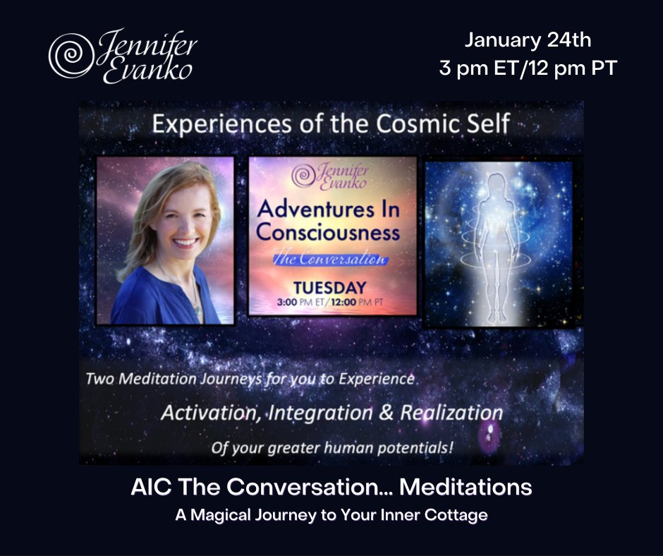 Jcevanko's tweet photo. Adventures in Consciousness the Conversation: A Magical Journey to Your Inner Cottage 

LIVESTREAM TUES, Jan 24th @ 3PM ET/12PM PT

https://t.co/3eZCWlPkiL

#jenniferevanko #consciousness #adventuresinconsciousness #OMTIMES #meditation #awareness #attention #healing #prosperity https://t.co/TsxC2Sb4VW