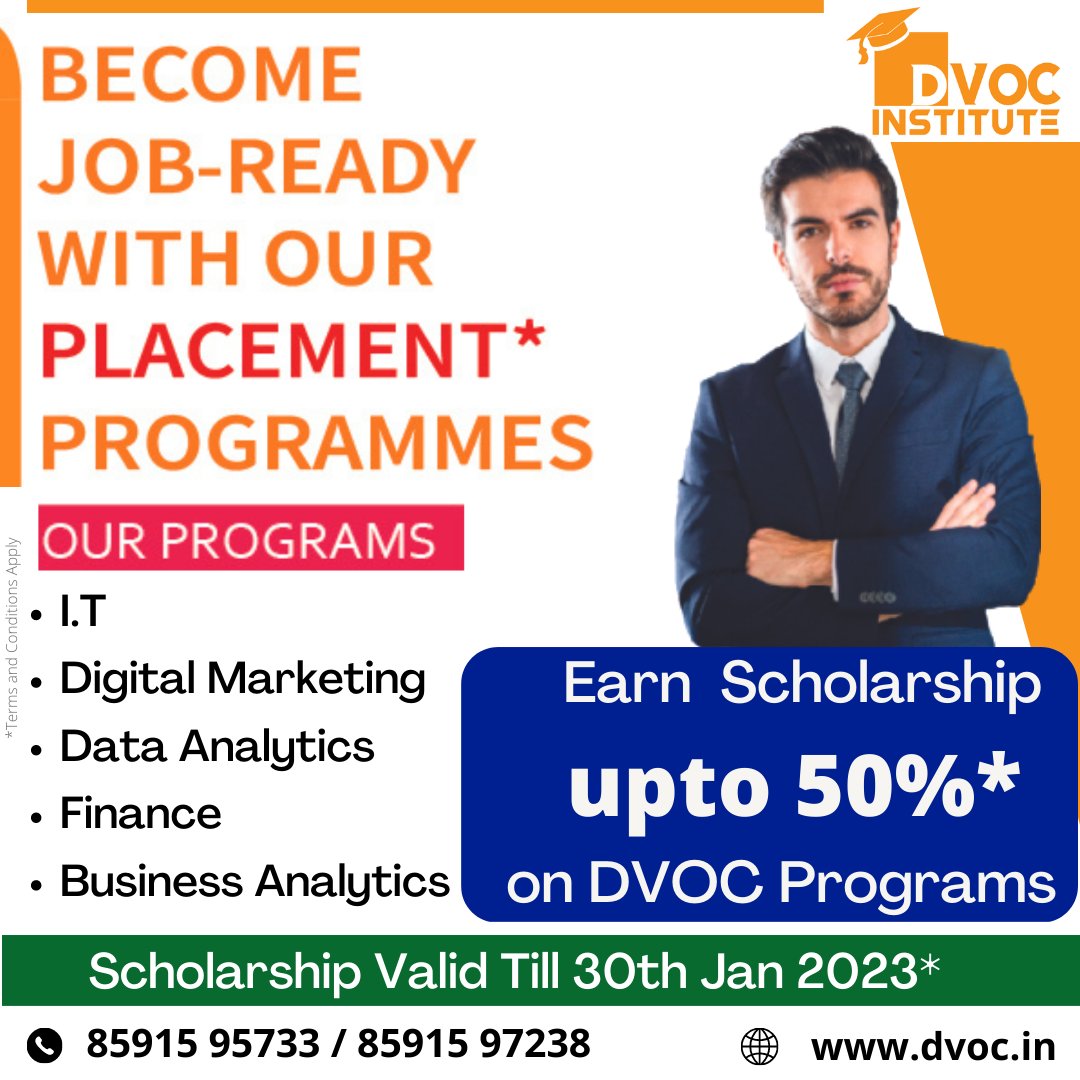 DVOC_INSTITUTE's tweet photo. DVOC Institute Awards Scholarship upto 50%* on DVOC Programs on the occasion of Republic Day.
Don't miss out this Awesome opportunity to go ahead and get the "Scholarship" on DVOC Career Programs!
Contact us to know more. 
#dvocinstitute #dvocprograms #dvoc #jobs #republicday https://t.co/wYqLBJGChv