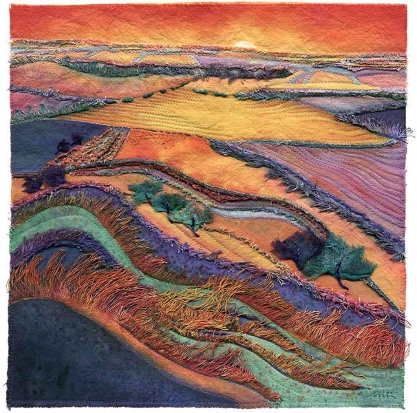 Morning landscape inspired textile art by artist Magz Roberts #WomensArt