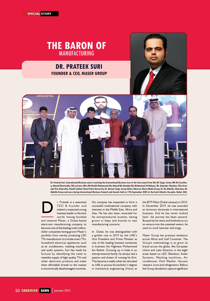 ObserverDawn's tweet photo. Dr. Prateek is a seasoned CEO &amp; Founder of Maser, a Dubai-based electronic manufacturing company.  #Dubai #Maser #multimilliondollar #Suri #MiddleEast #Africa #Asia #Publication #Person #ElectricalDevice #Device #Appliance https://t.co/BkRDxYngPn