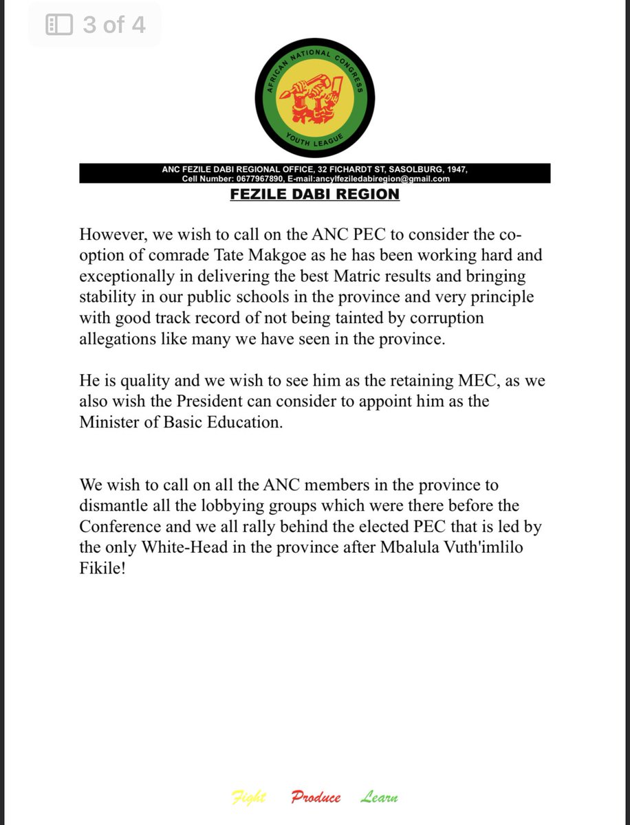 EdgarLegoale's tweet photo. Fezile Dabi ANC Youth League official statement on the 9th ANC Free State Provincial Conference...

#ancfs  #ANCFSConference #AncFreeStateConference  #ANCFreeState  #9thancFsConference https://t.co/wTTRM5B5XR