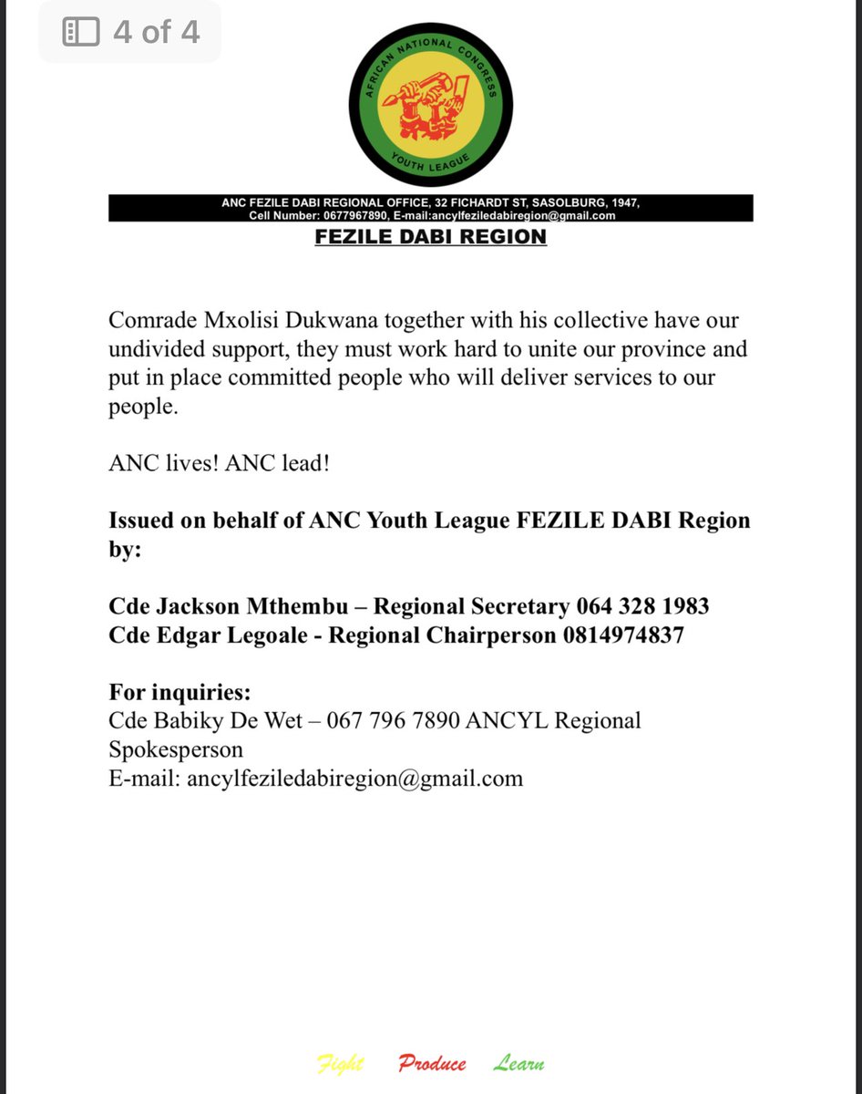 EdgarLegoale's tweet photo. Fezile Dabi ANC Youth League official statement on the 9th ANC Free State Provincial Conference...

#ancfs  #ANCFSConference #AncFreeStateConference  #ANCFreeState  #9thancFsConference https://t.co/wTTRM5B5XR