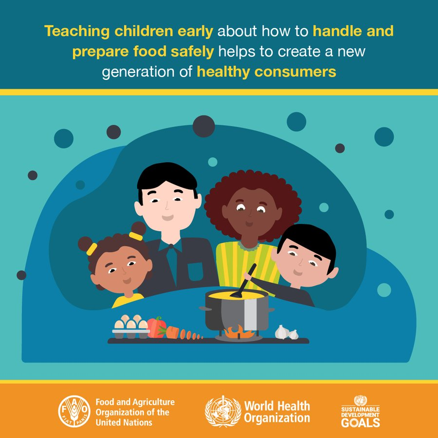 FAOWHOCodex's tweet photo. 📝 | When food is not safe, children don’t get enough nutrients.

👉 Teaching children early about how to handle and prepare food safely helps to create a new generation of healthy consumers.

👦🥑🥚🍙🍅🍲🍝🍏👧

#EducationDay | #FoodSafety https://t.co/TVCzVwdgWI