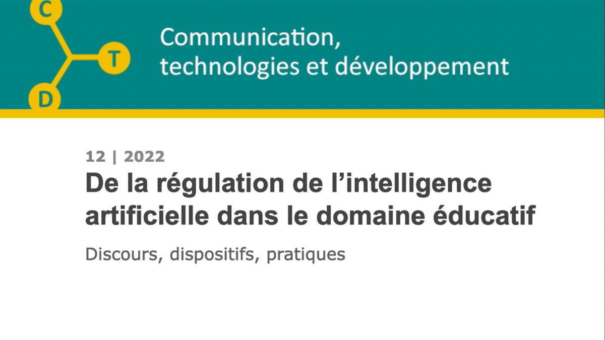 éduscol EMI (@eduscol_emi) on Twitter photo « De la régulation de l’#IntelligenceArtificielle dans le domaine éducatif : discours, dispositifs, pratiques ». Revue « Communication, Technologies et développement » (n°12, déc. 2022) de la Chaire #Unesco PETCD <a href="/UBMontaigne/">Université Bordeaux Montaigne</a>
👉 journals.openedition.org/ctd/7887
#EdTech #EspritCritique « De la régulation de l’#IntelligenceArtificielle dans le domaine éducatif : discours, dispositifs, pratiques ». Revue « Communication, Technologies et développement » (n°12, déc. 2022) de la Chaire #Unesco PETCD <a href="/UBMontaigne/">Université Bordeaux Montaigne</a>
👉 journals.openedition.org/ctd/7887
#EdTech #EspritCritique