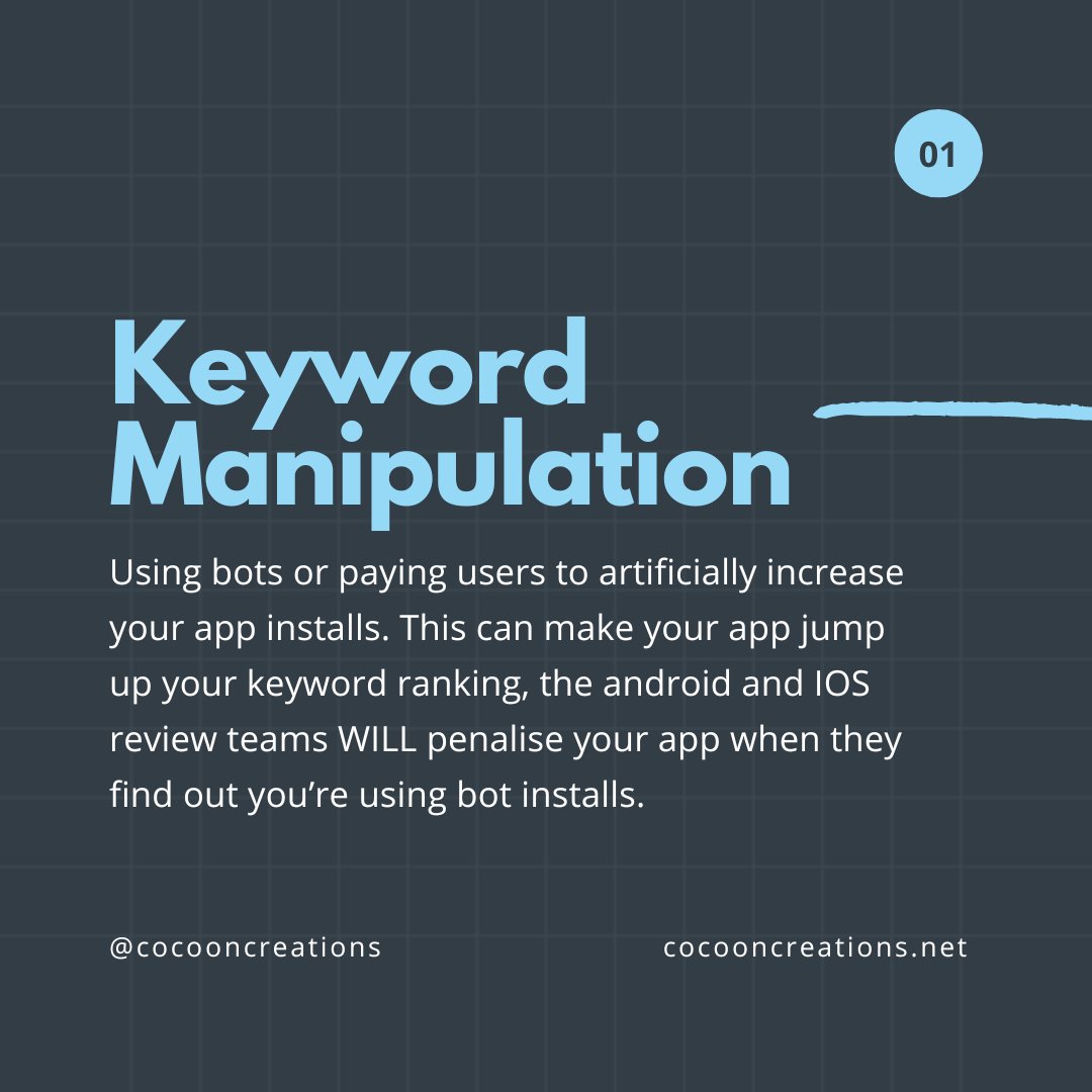 cocooncreations's tweet photo. It can be tempting to cheat with app store optimisation (ASO), but our advice is 'Don't Do It!'. Using black hat tactics will make your app lose its reputation and rankings in the long run. Organic app store optimisation is your best bet. https://t.co/aUmowu17vW