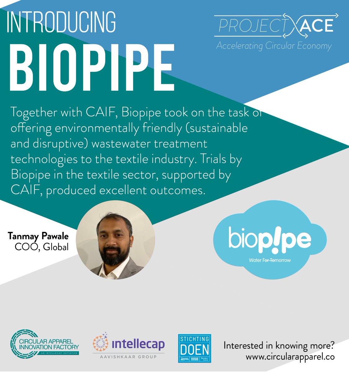 Circular Apparel Innovations (@apparelcircular) on Twitter photo .<a href="/ApparelCircular/">Circular Apparel Innovations</a>'s #CAIFInnovators series where we continue to talk about <a href="/biopipeglobal/">Biopipe Global</a>. Here is a testimonial from COO Tanmay Pawale, on the collaboration with CAIF & the transformative impact to the textile industry.
Write to us- ow.ly/FCYp50Mq0fA
<a href="/StichtingDOEN/">Stichting DOEN</a> .<a href="/ApparelCircular/">Circular Apparel Innovations</a>'s #CAIFInnovators series where we continue to talk about <a href="/biopipeglobal/">Biopipe Global</a>. Here is a testimonial from COO Tanmay Pawale, on the collaboration with CAIF & the transformative impact to the textile industry.
Write to us- ow.ly/FCYp50Mq0fA
<a href="/StichtingDOEN/">Stichting DOEN</a>