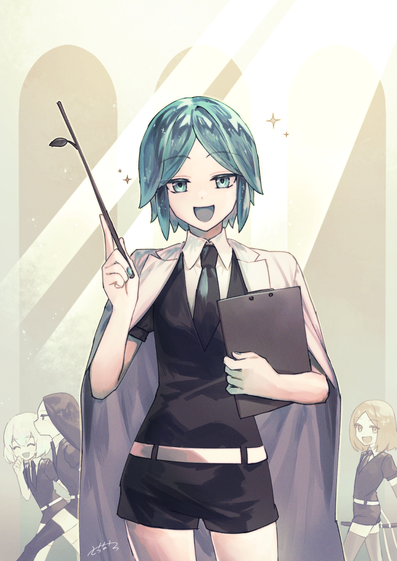 2others 3others androgynous clipboard crystal hair gem uniform (houseki no kuni) green eyes  illustration images