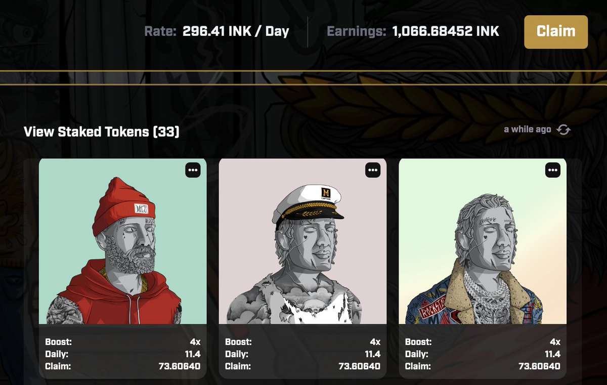 Swept a few more gods today.
Staking 33 MTC for 300 INK.
I Love $INK &amp; <a href="/MetaTattooClub/">MTC | #LGFI 🏛</a>.