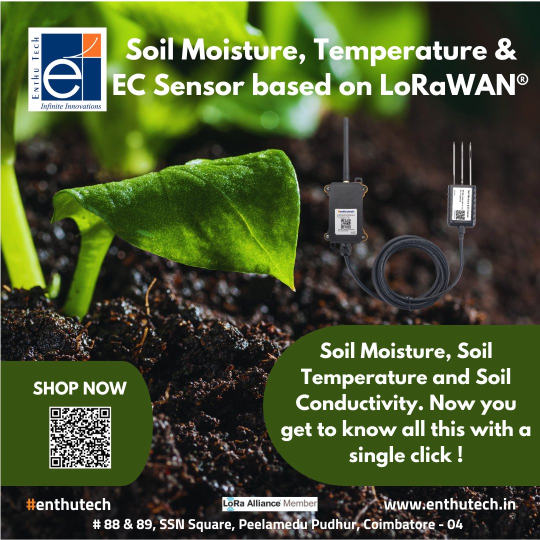 thingZmate's tweet photo. Kick start your #smartfarming and #smartagriculture with our Soil Moisture, Temperature & EC Sensor based on LoRaWAN.
Click here to know more. https://t.co/NnAs7VBn0A
#enthutech #iotsolutions #IoTGateway #iotproject #soil #temperature #sensors #agriculture #farmersmarket https://t.co/1sR33QH4rn