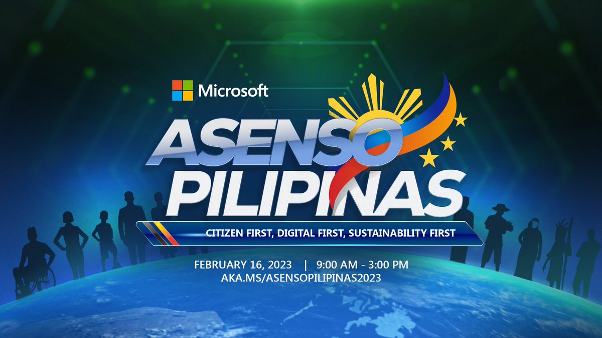 Asenso Pilipinas 2023 is now on February 16, 2023!

Join us as we aim to enable the departments and agencies of the government to become digital organizations and achieve greater agility and resiliency.

Register now at msft.it/6182eljv0
