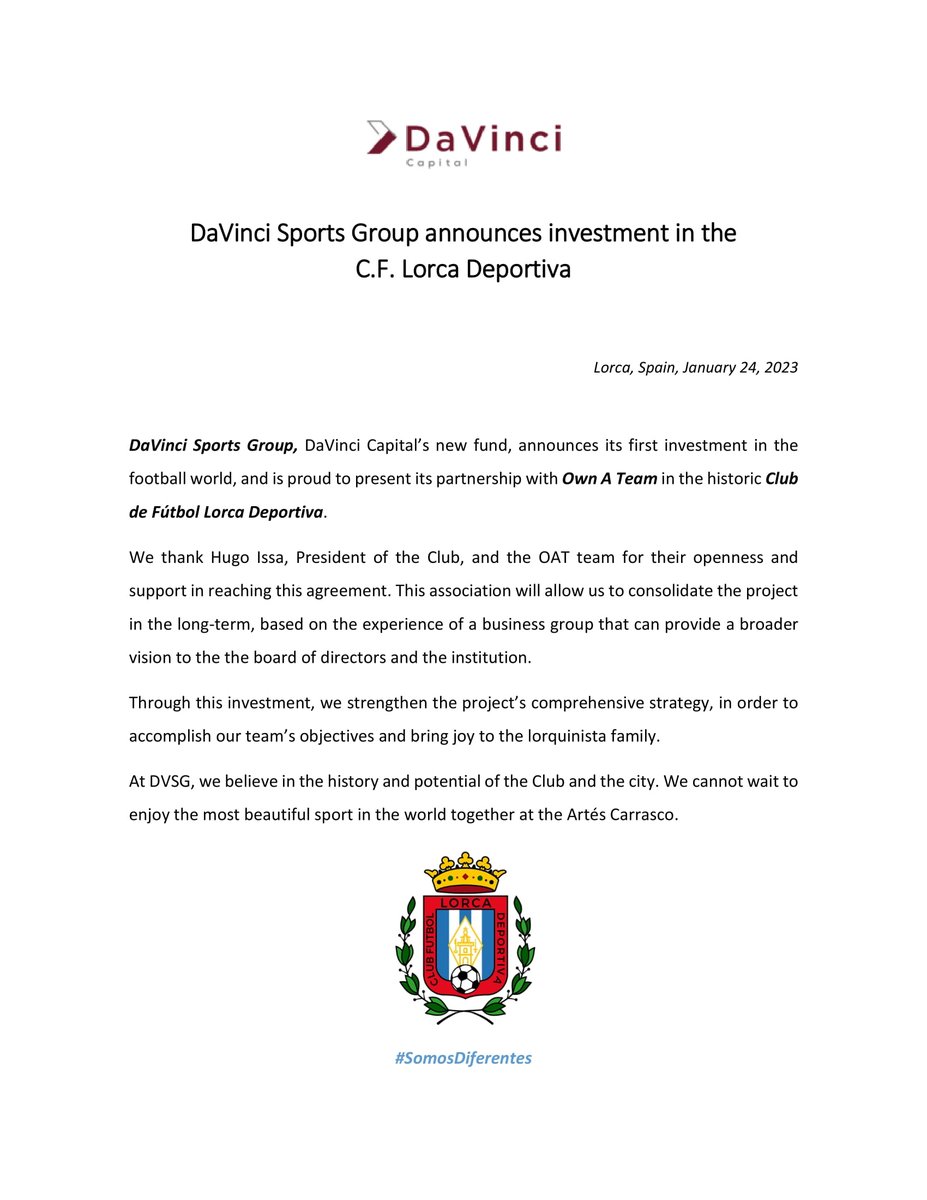 Comunicado oficial. Official announcement.
<a href="/lorcadeportiva/">Lorca Deportiva</a>
