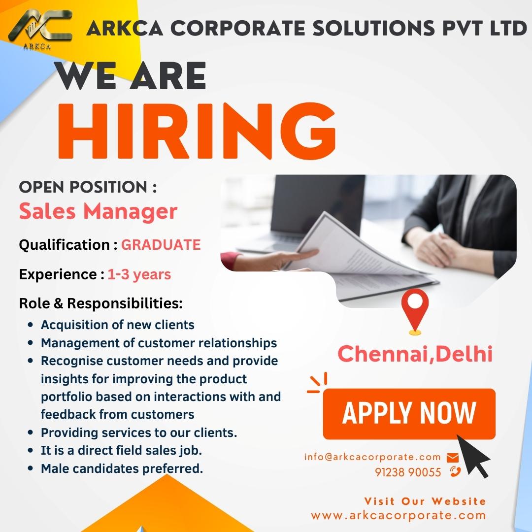 WE ARE HIRING SALES MANAGER
Contact us in the below details: 
Phone number - 9123890055
Email - info@arkcacorporate.com 
Or visit our website: arkcacorporate.com 
Regards 
Team ARKCA
#Hiring #salesmanager #salesmanagerjobs #jobs #jobindia