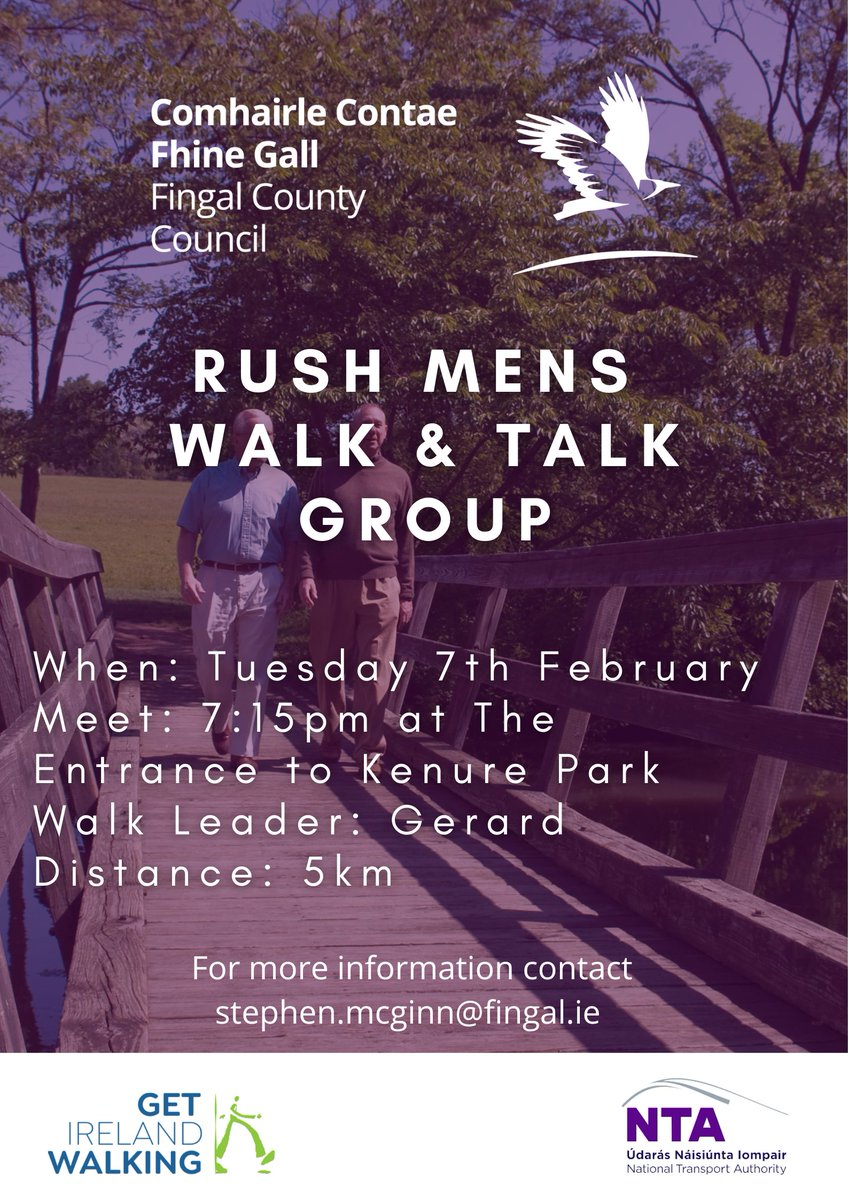 Fingalcoco's tweet photo. Our latest Men's Walk &amp; Talk Group is starting in Rush on Tuesday, 7 February!
These drop-by walks are a great chance to get some extra steps in while chatting about anything and everything with other people from your community. Join us at 7.15pm at Kenure Park
#activetravel https://t.co/HyHDEWkFdV
