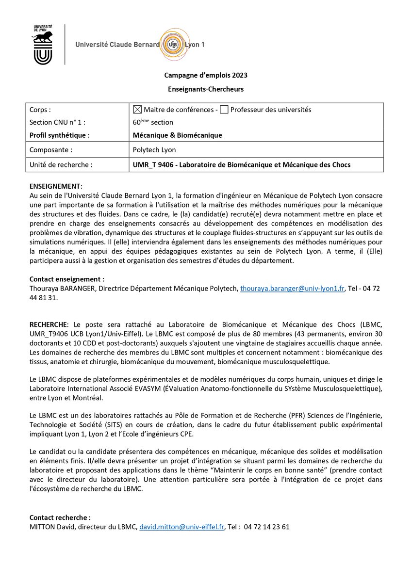 Laboratoire de Biomécanique et Mécanique des Chocs tweet media