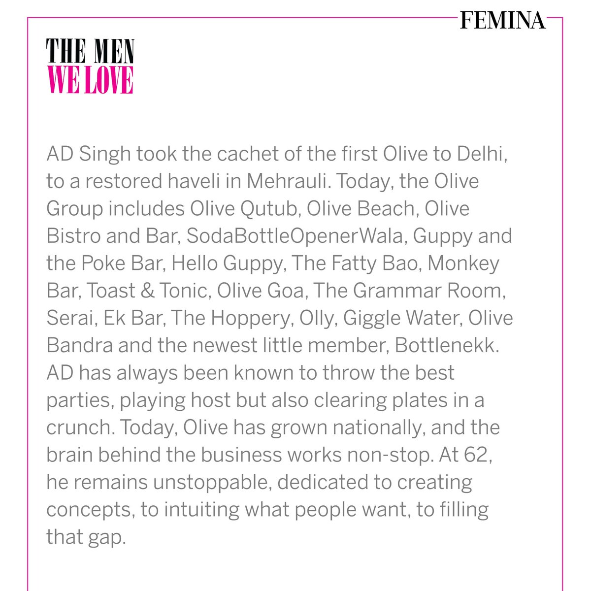 FeminaIndia's tweet image. He showed us that dining out
could be cool and casual without sacrificing any of the ‘fine’ the term used to be married to. 

@adsingh
#TheMenWeLove
#JanuaryPrintIssue2023
#ADSingh