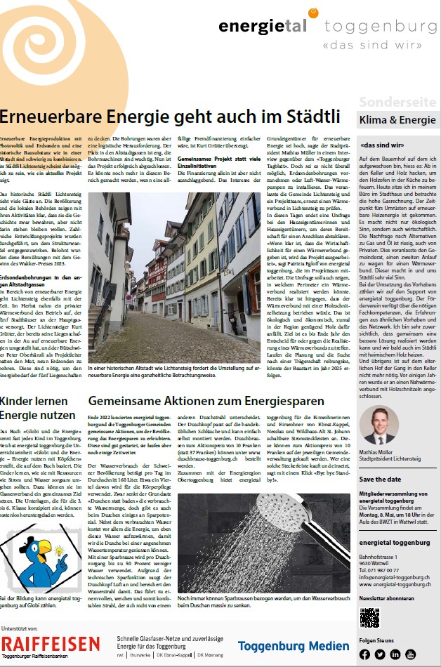 Lichtensteig macht sich auf in die Zukunft. Das gilt auch für den Bereich der erneuerbaren Energie. Lesen Sie mehr darüber auf der Sonderseite von #energietal toggenburg.

energietal-toggenburg.ch/das-sind-wir/i…