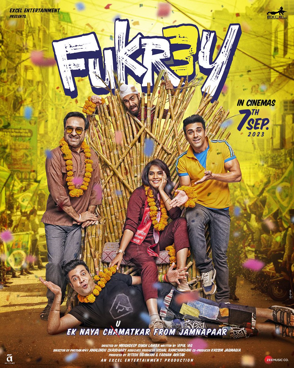 Let’s go! #Fukrey3 @PulkitSamrat @varunsharma90 @OyeManjot @TripathiiPankaj @RichaChadha @MrigLamba @excelmovies @ritesh_sid @FarOutAkhtar @vipulhappy #AmalenduChaudhdary @J10Kassim @AAFilmsIndia @ZeeMusicCompany @rheaswagh @nidhidexter