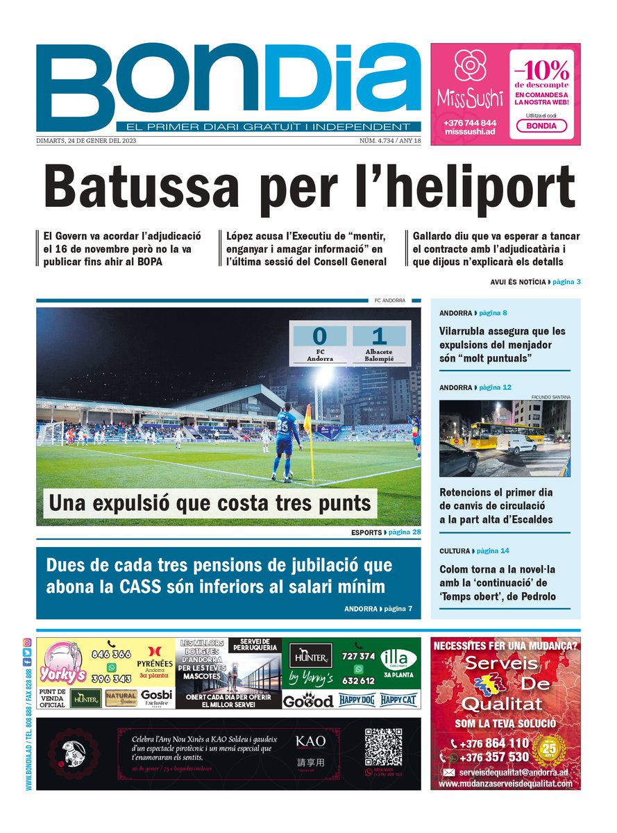 📰#PORTADA DEL DIA Segueix dia a dia tota l'actualitat d'#Andorra🇦🇩🏔️a la nostra web📱👉bondia.ad #PortadaBondia #Oci #Cultura #Immobiliaria #Notícies #Actualitat #Publicitat #Opinió #Esport #AndorraLovers #Andorra #News #Noticias #AndorraWorld