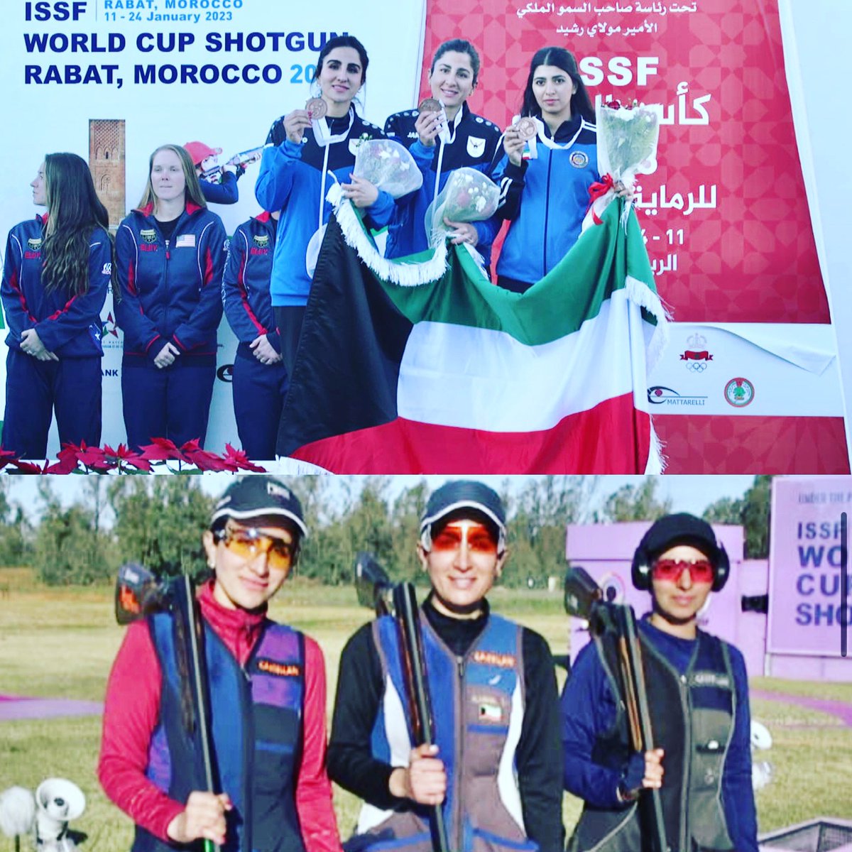 AymanMatNews's tweet image. #Kuwaitis Shahad and Sara Al-Hawal alongside Hajer Abdulmalik won a bronze medal in the women's trap team event as the ISSF Shotgun World Cup in Rabat ended on Monday #الكويت