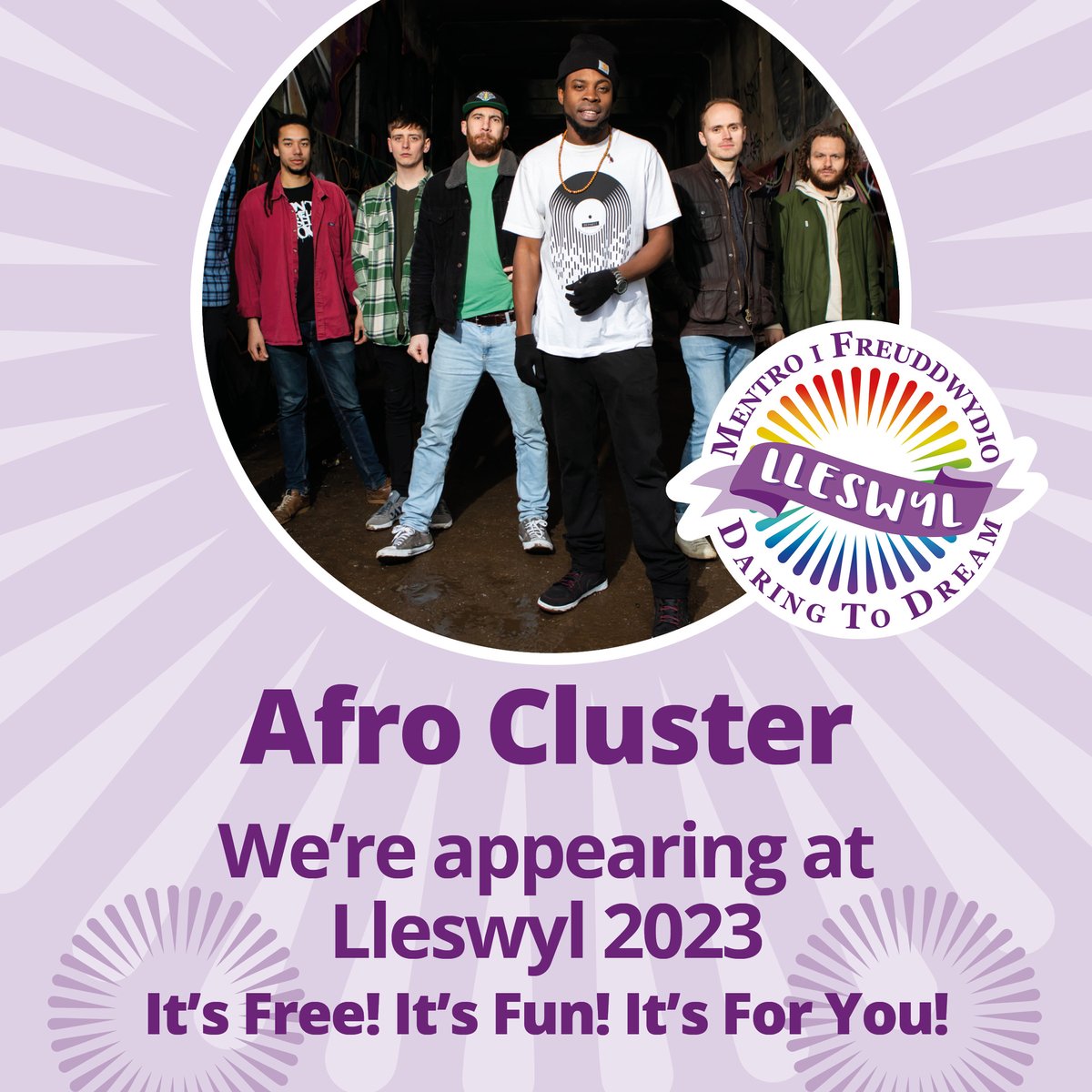 Returning by popular demand to Lleswyl 2023 is @afrocluster and @Skunkadelicuk - fantastic news to have you all in our line up once again! Diolch! Lleswyl 2023 is 📆 Friday, 17th February 🕖 7.00pm 🎟 Register here: lleswyl2023.eventbrite.co.uk