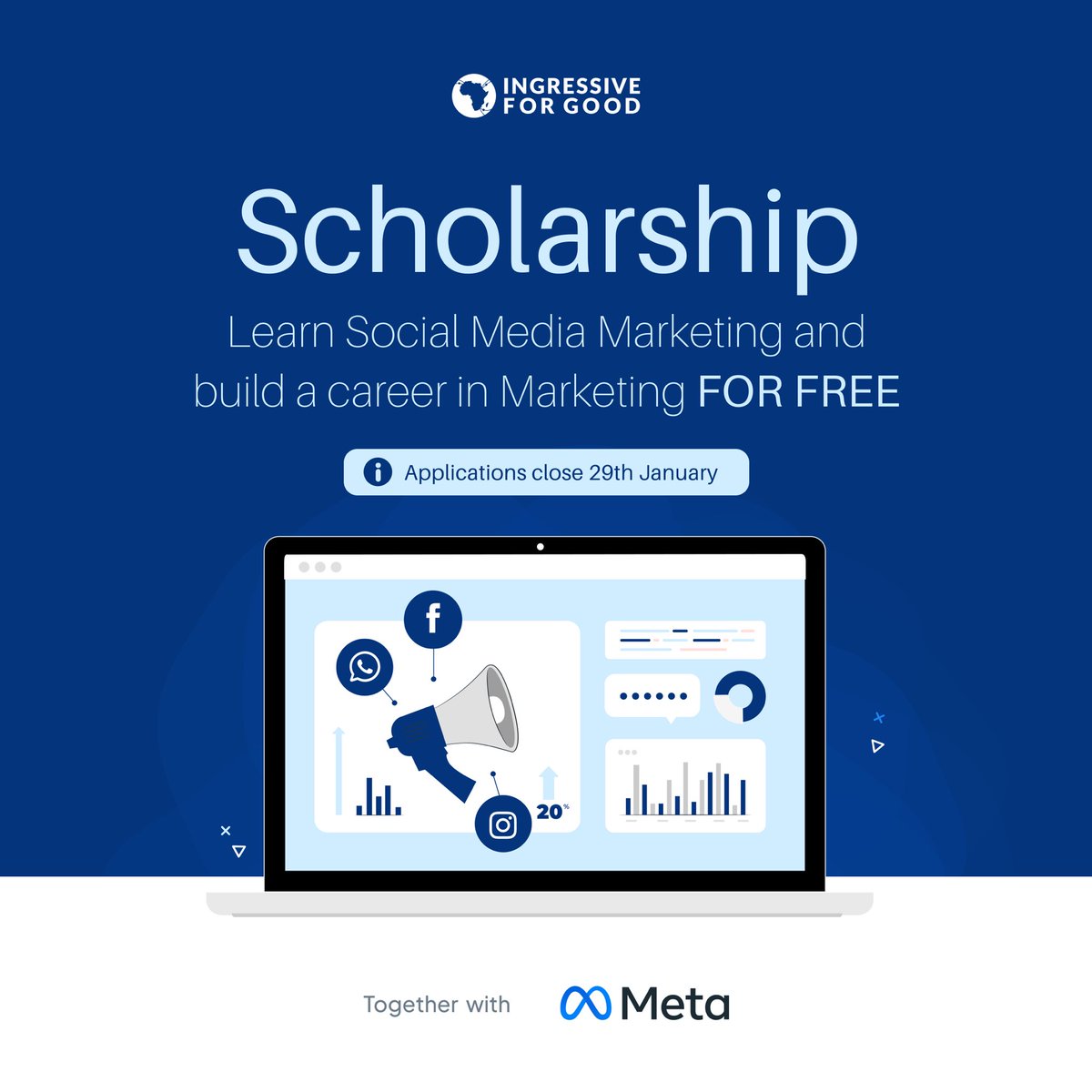 SCHOLARSHIP ALERT!!!

Learn social media marketing and how to build a career in marketing FOR FREE plus get a chance to receive a professional certificate from Meta

Register - bit.ly/I4GMarketingSc…
 
Closes - January 29, 2023

Retweet and tell someone about this opportunity
