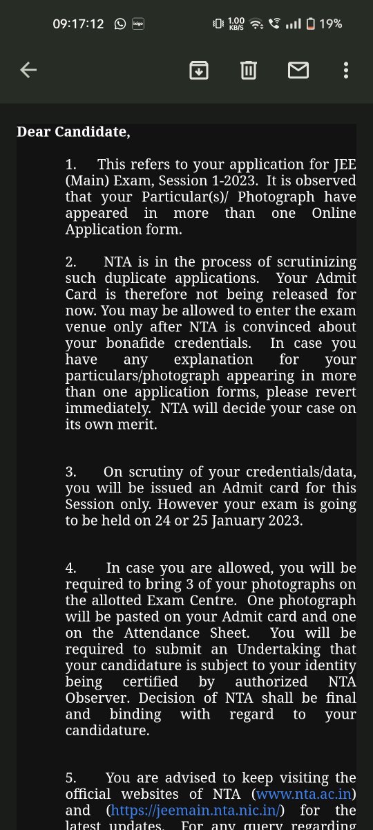 denrichh007's tweet photo. NTA, i have a student who are twins and they both are appearing for jee mains 2023 and one of them have exams on 25/01/23 and she haven't got her admit card yet.Its a panick situation for students like her .Yesterday she got an email regarding the admit card.@DG_NTA @jeemains2023 https://t.co/4TMQLJRz1s