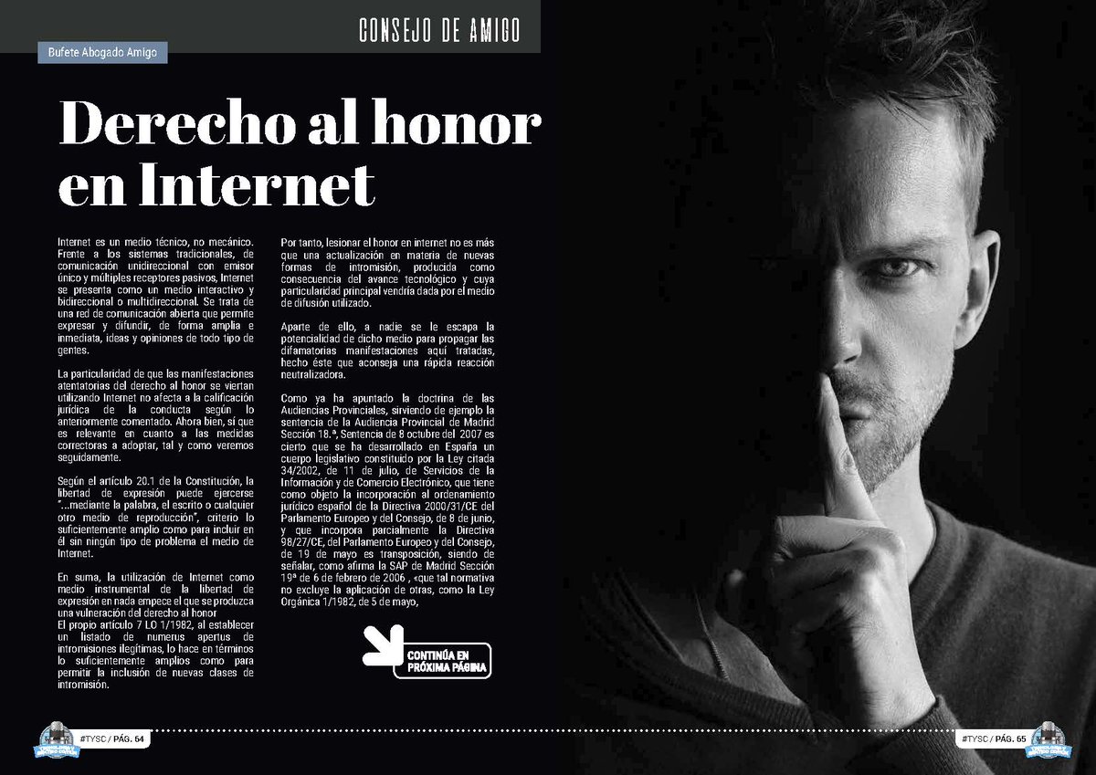 tysentidocomun's tweet photo. ¿Has leído ya el artículo "#Derecho al #honor en #Internet" de Jesús P. López Pelaz @jlpelaz en la sección #Consejo de #Amigo de la Revista Tecnología y Sentido Común #TYSC26 de enero? Disfrútalo en este enlace: https://t.co/ZQonBw70qK https://t.co/46cB7JLUsm