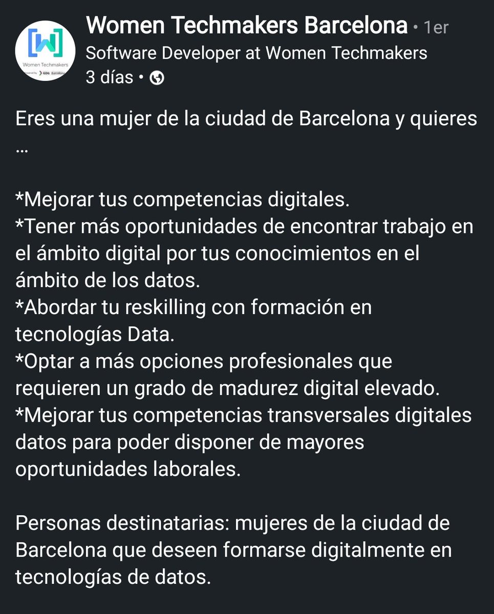 wtmbcn's tweet image. Formación datos para mujeres #Barcelona 

iniciativabarcelonaopendata.cat/es/opendatasoc…

#OpenDataBCN
@bcn_ajuntament