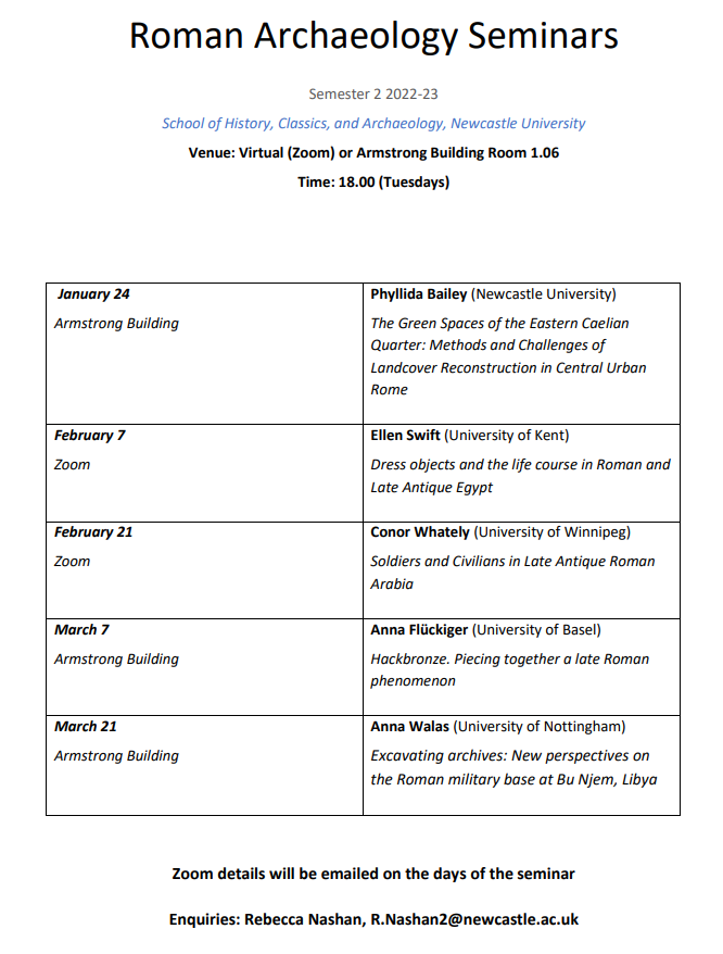 Please see the timetable below for the upcoming Roman Archaeology seminars 👇