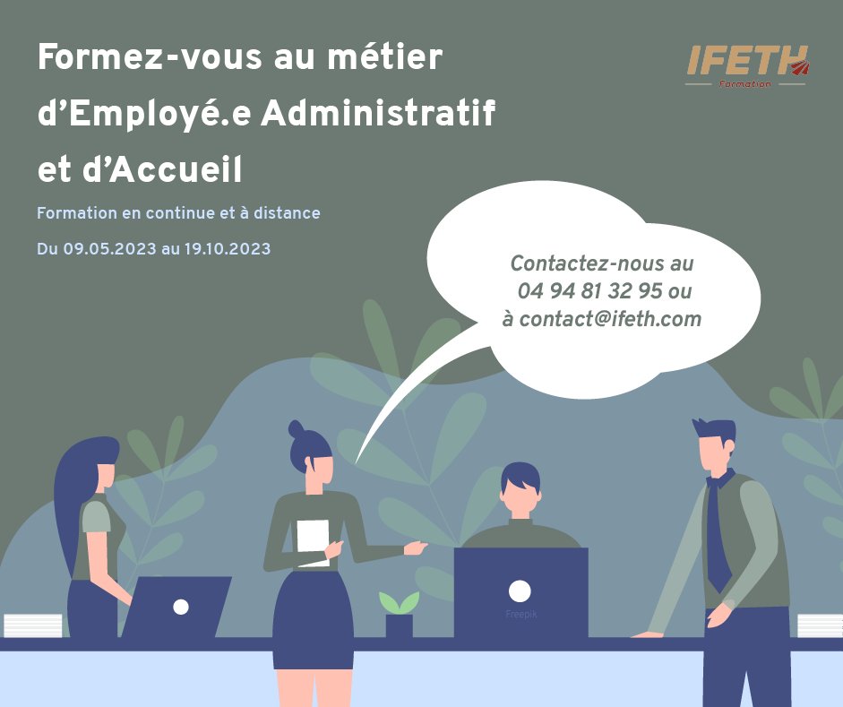 ifeth_tag's tweet photo. 🙋‍♂️ Devenez un ambassadeur de votre en entreprise !

🎓 @IFETH vous permet de devenir Employé Administratif et d’Accueil.

🗓️ Dates de la formation : 09/05/2023 au 19/10/2023 🗓️ https://t.co/3feXgYhh2x