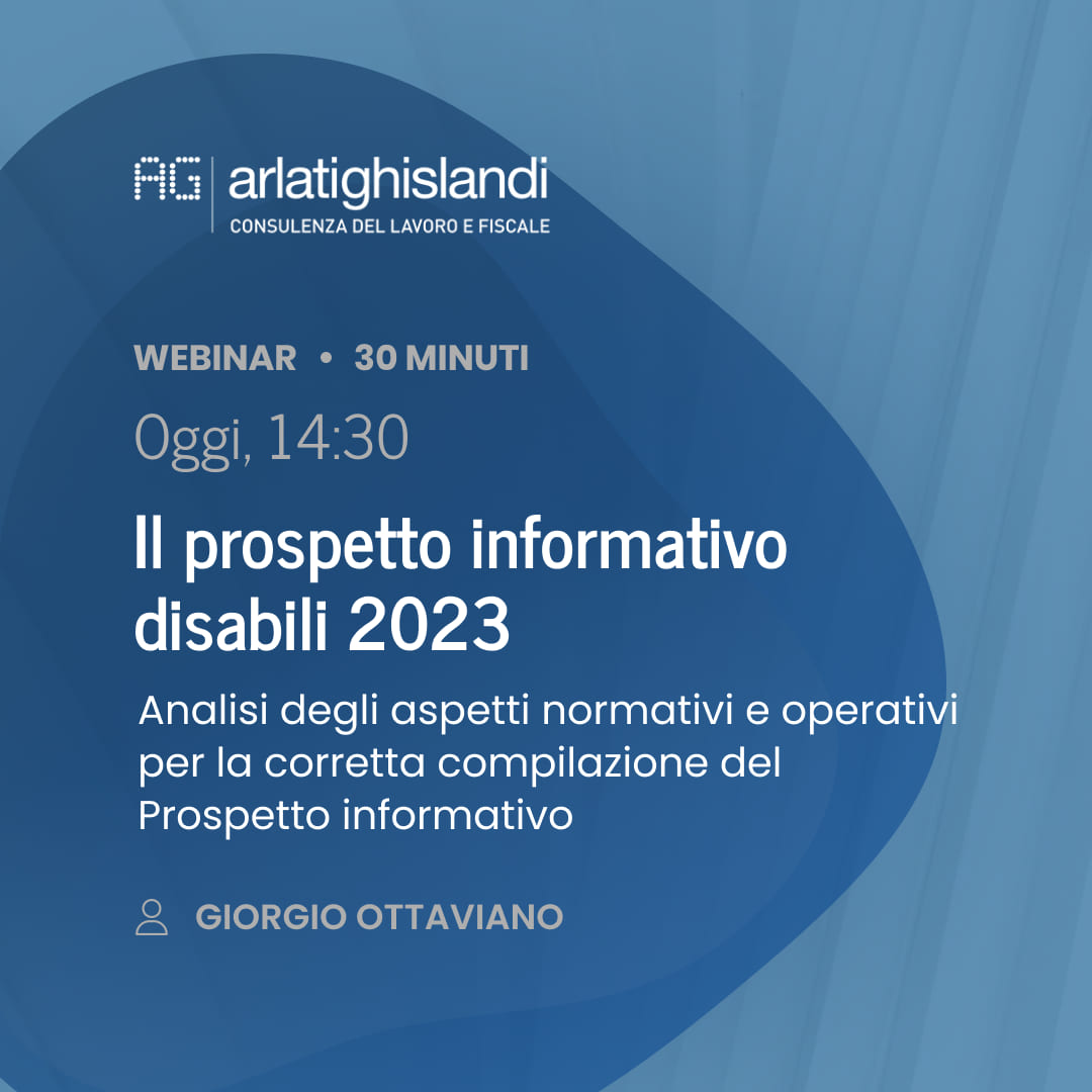 #AGWebinar
Oggi, martedì 24 gennaio, alle ore 14.30 ci sarà il webinar “Il prospetto informativo disabili 2023”. Analisi degli aspetti normativi e operativi per la corretta compilazione del Prospetto informativo.
Iscriviti al link: agontheweb.it/form-3/