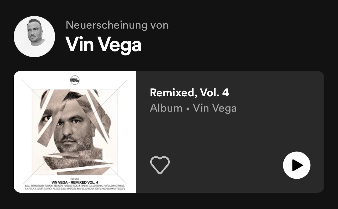 DJVinVega's tweet photo. Check out my new Remixed Vol.4 Album.

https://t.co/t6AFZeOBBP

#eisenwaren #djvinvega #beatport #spotify #housemusic #techhouse #techno #düsseldorf https://t.co/q0nwqENp03