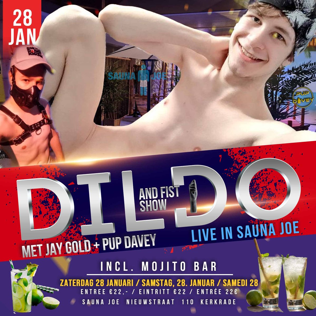 JoeSauna's tweet photo. ***Kinky in the Sauna***
Saturday, January 28, we are going kinky, then Pup Davey and Jay Gold will perform some Dildo Shows in our lounge area. They are going to be splashing shows. There will also be a Mojito Bar present it is going to be HOT. https://t.co/QYRkjAScfE
