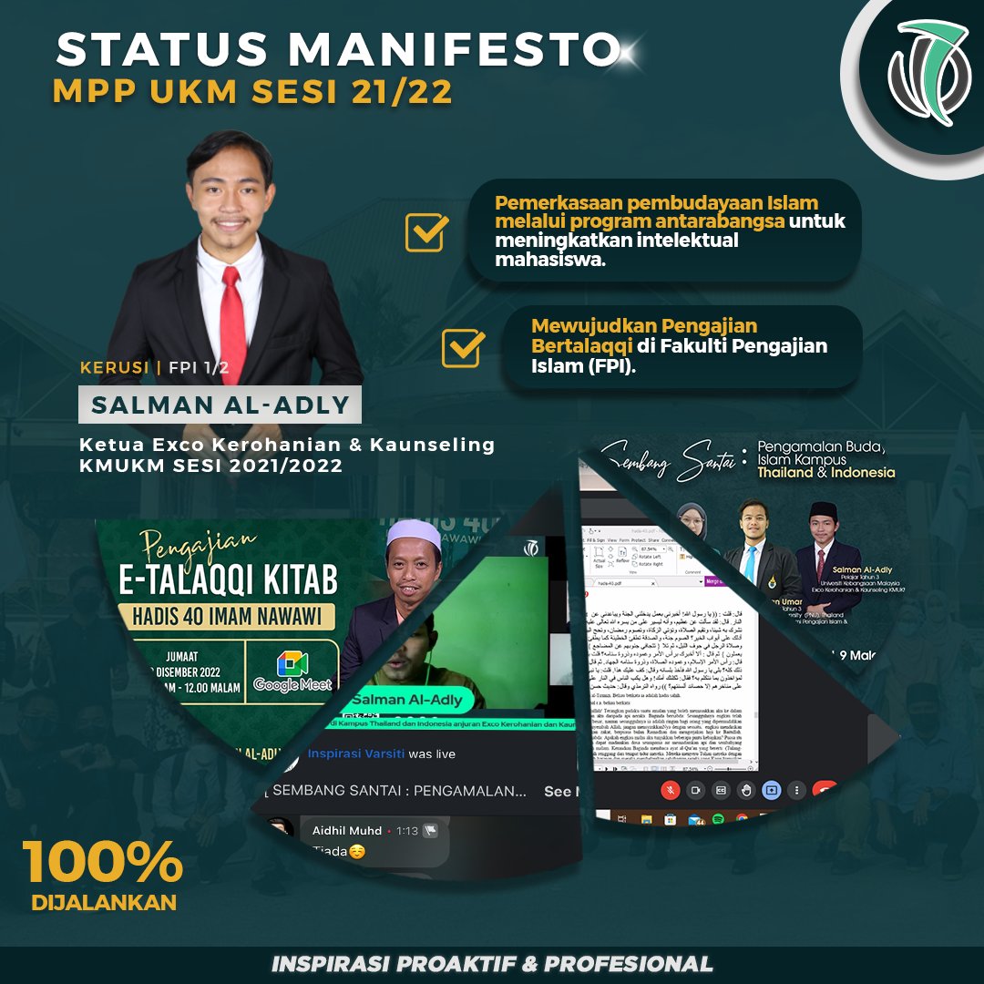 InspirasiV's tweet photo. [ 10/10 MANIFESTO MPP INSPIRASI VARSITI UKM TERLAKSANA ] 

" Inspirasi Proaktif dan Profesional "

#InspiPro #IniWilayahTurquoise #InspirasiPunya #KebajikanMahasiswa #KitaGengInspi #InspirasiVarsitiUKM #InspiCakna #DemiMahasiswa #ActionInReality #ProaktifProfesional #PangkahInspi https://t.co/MqaamFVdvd
