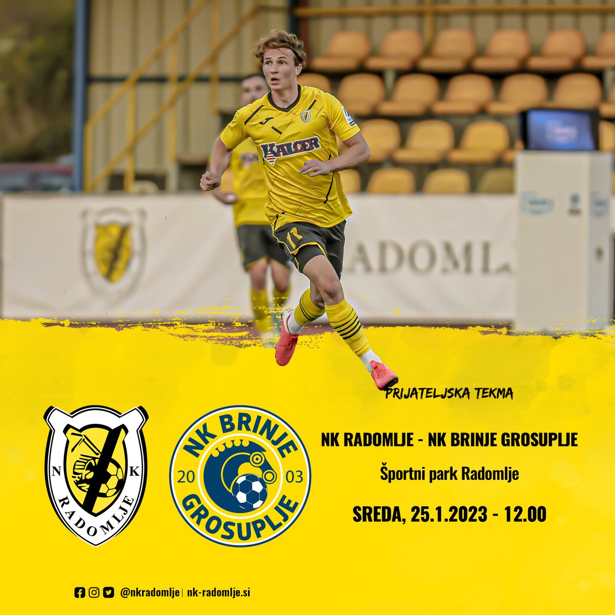 Članska ekipa bo jutri v Športnem parku Radomlje odigrala prijateljsko tekmo proti drugoligašu NK Brinje Grosuplje ⚽️

💛🖤

#hocemozmoremosmo