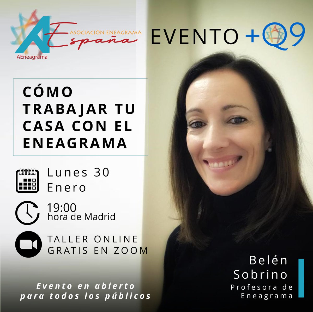 ¡Os invitamos a nuestro próximo +Q9! "¿Cómo trabajar tu casa con el eneagrama?", con Belén Sobrino.
🗓 Lunes, 30 de enero a las 19h (hora Madrid)
📍Zoom.
👤 Para socios de AEneagrama y demás público interesado.
👉 Formulario de inscripción: forms.gle/M96cMsCzxFv3EN…