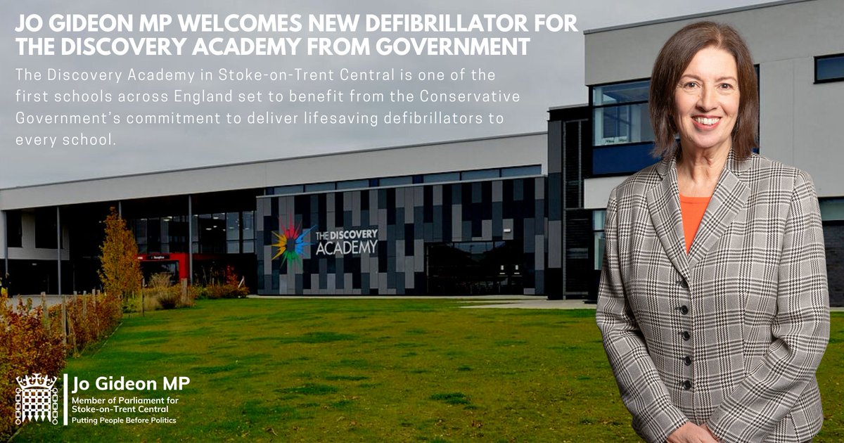I am delighted that The Discovery Academy in my constituency of Stoke-on-Trent Central will be among the first to receive defibrillators as part of a nationwide rollout of over 20,000 defibrillators to nearly 18,000 state-funded schools by the end of the academic year in the UK.